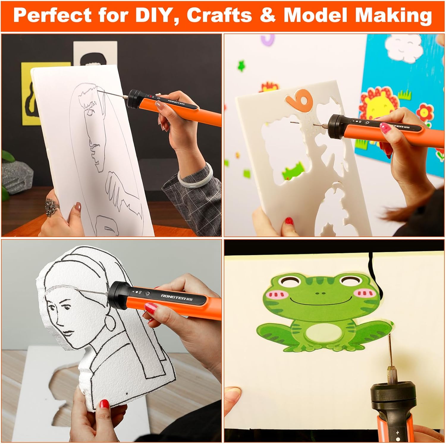 Hot Wire Foam Cutter Pen Set, 5-in-1 Electric Cutter, Cuts Up to 3.75 Inches Thick, Ideal for Crafts and Model Making (5 in 1 orange)