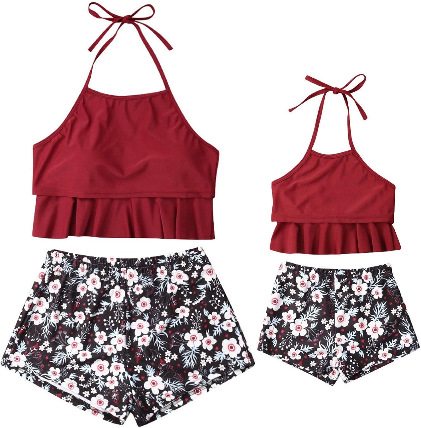 Mommy and Me Ruffle Bathing Suit Two Piece Women Padded Push Up Swimsuit Baby Girls Floral Boyshort Beachwear: Clothing, Shoes & Jewelry