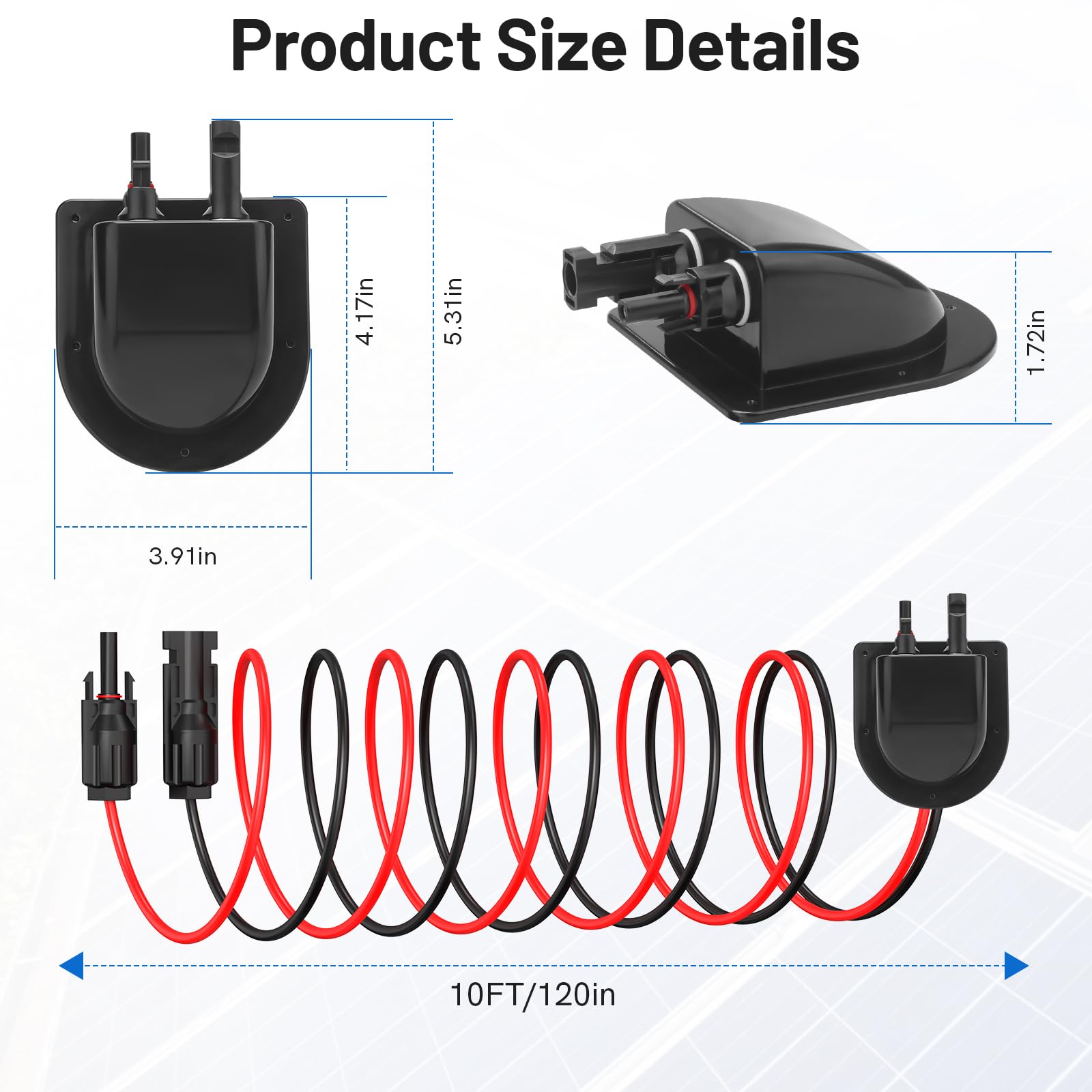 daitoku Entrada de prensaestopas solar con cable de extensión solar de 10 pies, 10 AWG, caja de conexiones solares MC4 conectores para paneles de techo en RV, barco, caravana, furgoneta, construcción