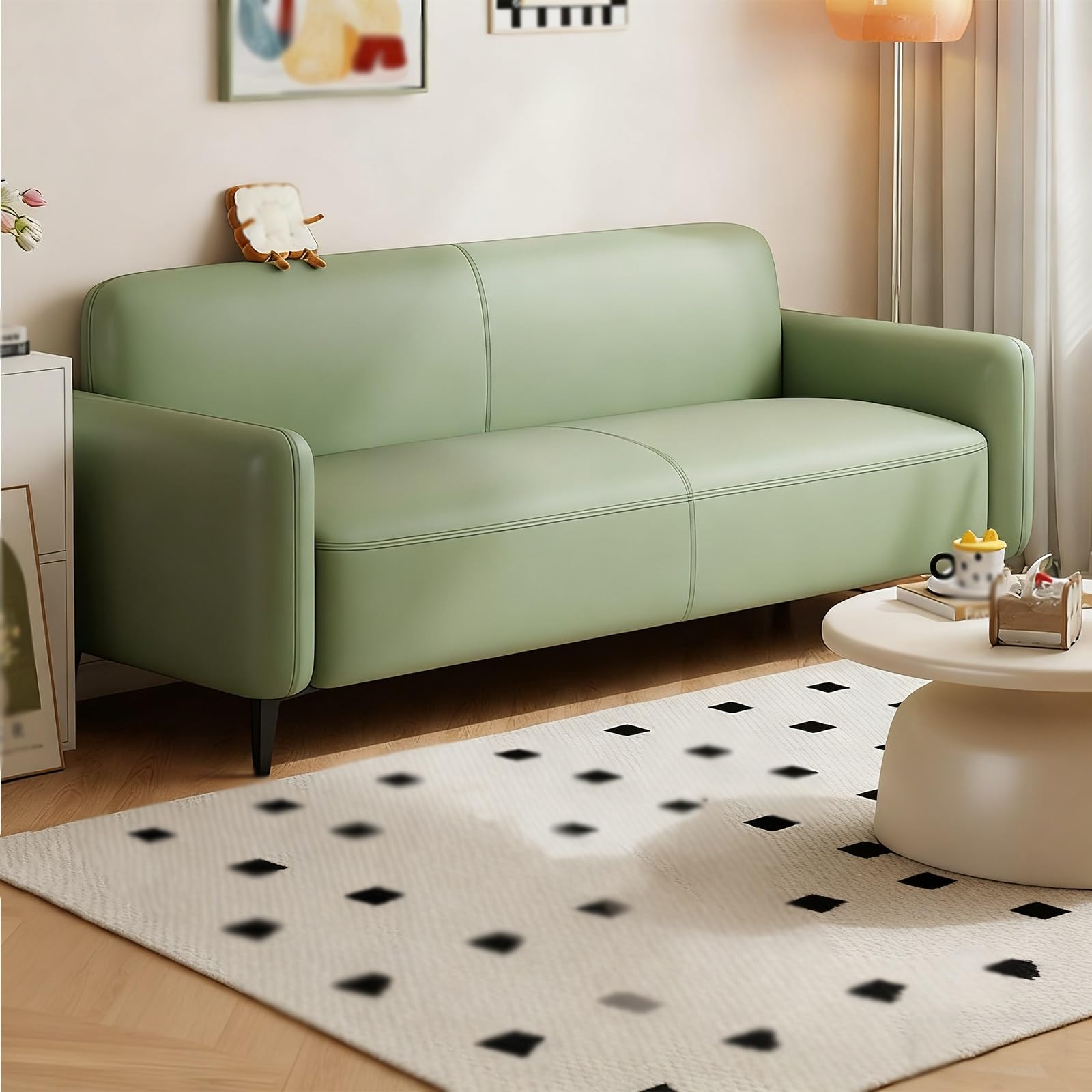 Nowoczesna skórzana sofa typu loveseat z połowy wieku stylowa sofa oszczędzająca miejsce z grubymi podwyższonymi metalowymi nogami, idealna do dekoracji salonu (B 150 cm)
