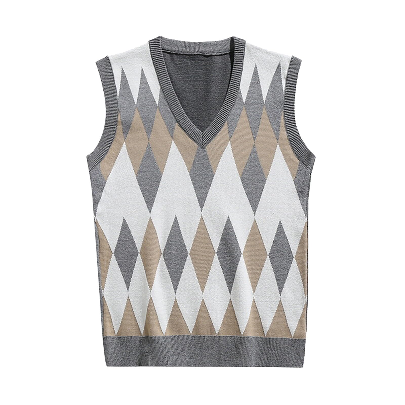 Mymyguoe Argyle Pullover Vest Men's Sweater Vest Autumn Winter Wool Vest Business West Warm Top Knitted Jumper Knitwear Tank Top V-Neck Sweater Vest, gray, L