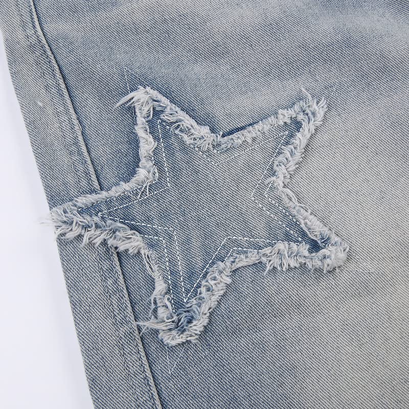 Fairy Grunge Star Embroidery Patchwork Jeans Y2K High Waisted Straight Denim Pants Aesthetic Trousers Streetwear4