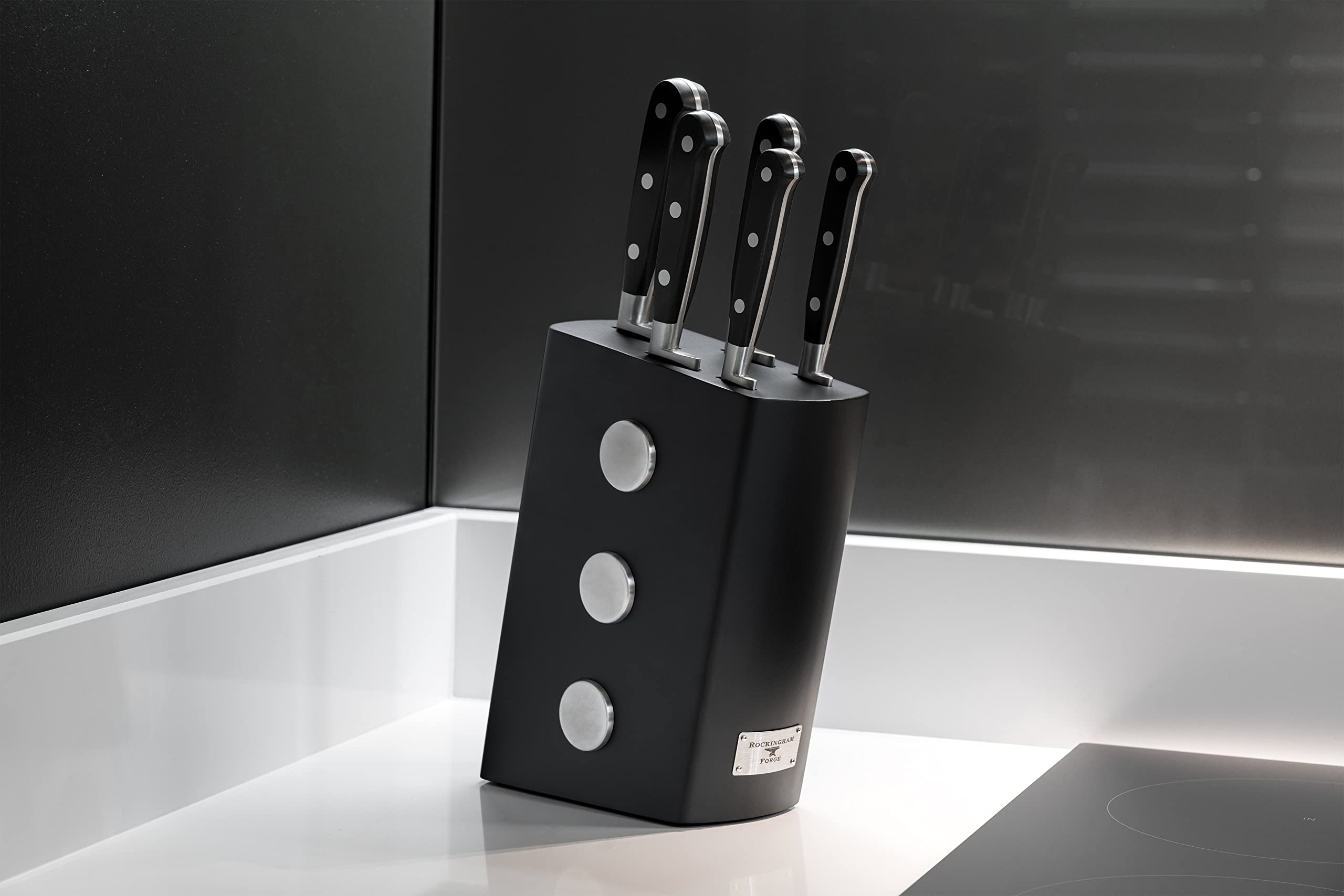 Nóż santoku Rockingham Forge FRF 13 cm, w pełni kuty, rękojeść z drewna Pakka