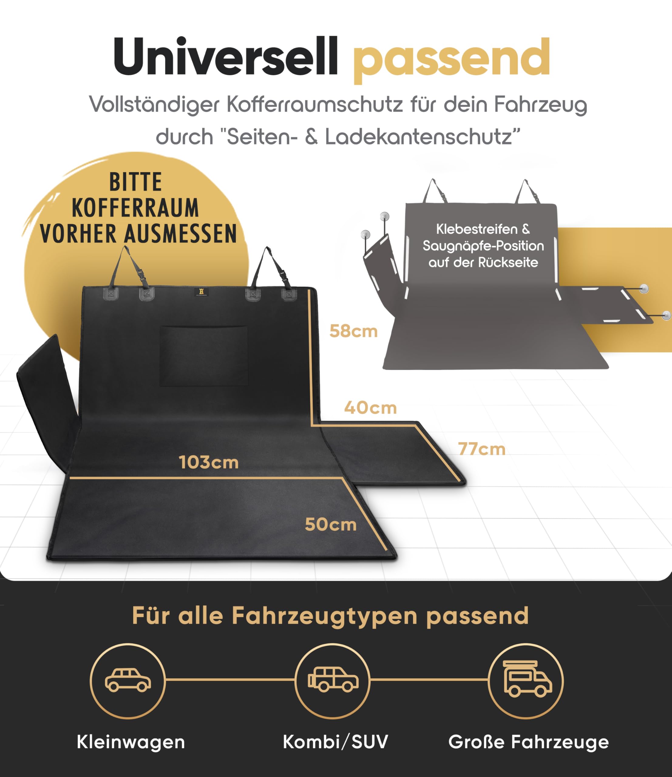 HELDENWERK Kofferraumschutz Hund mit Seiten- und Ladekantenschutz - Universal Auto Kofferraum Hundedecke wasserdicht & Kratzfest - Kofferraumdecke Hunde