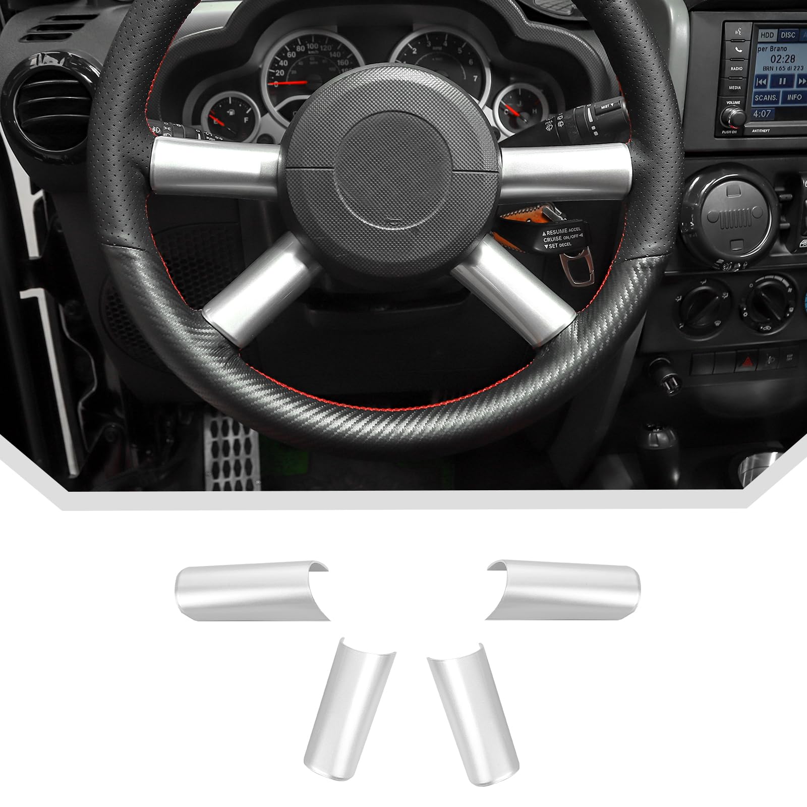 JeCar Steering Wheel Cover Trim for 2007-2010 Jeep Wrangler JK