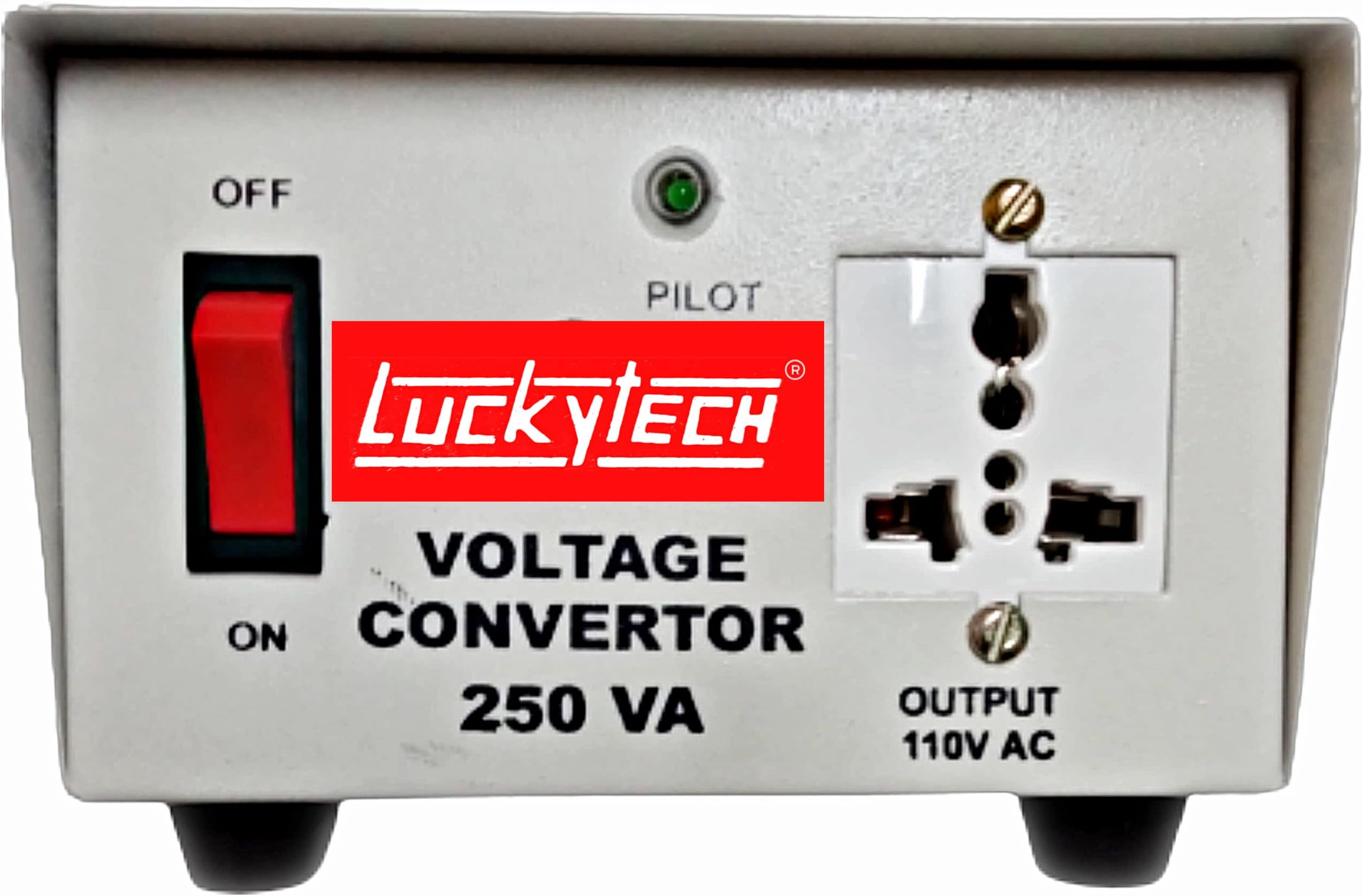 220V to 110V Stepdown Lucky Tech® Voltage Converter 250W USA to India Universal 3 Pin Input Plug (Wave Form) (250 Watt)
