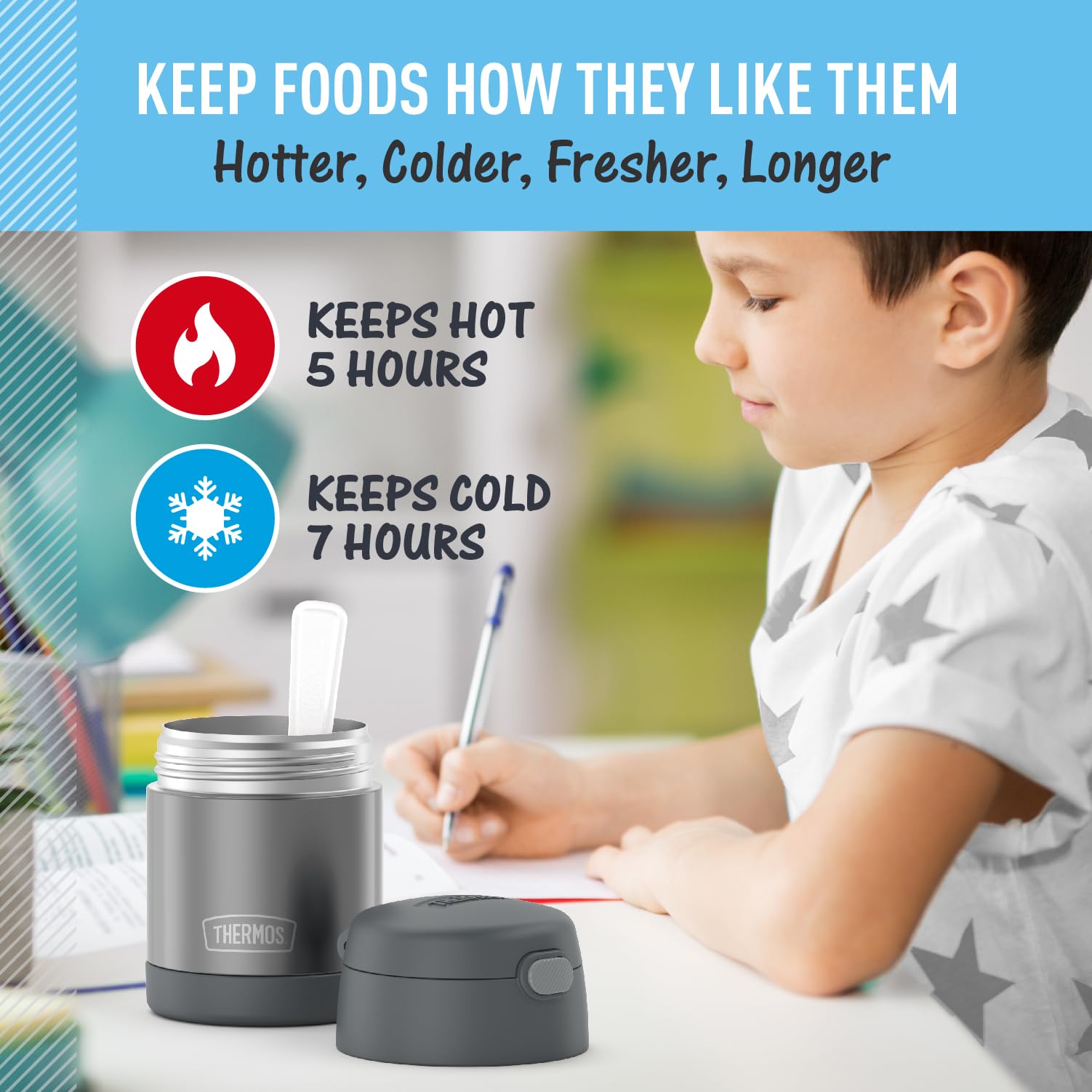 Thermos Funtainer - Tarro de comida de 10 onzas, color gris