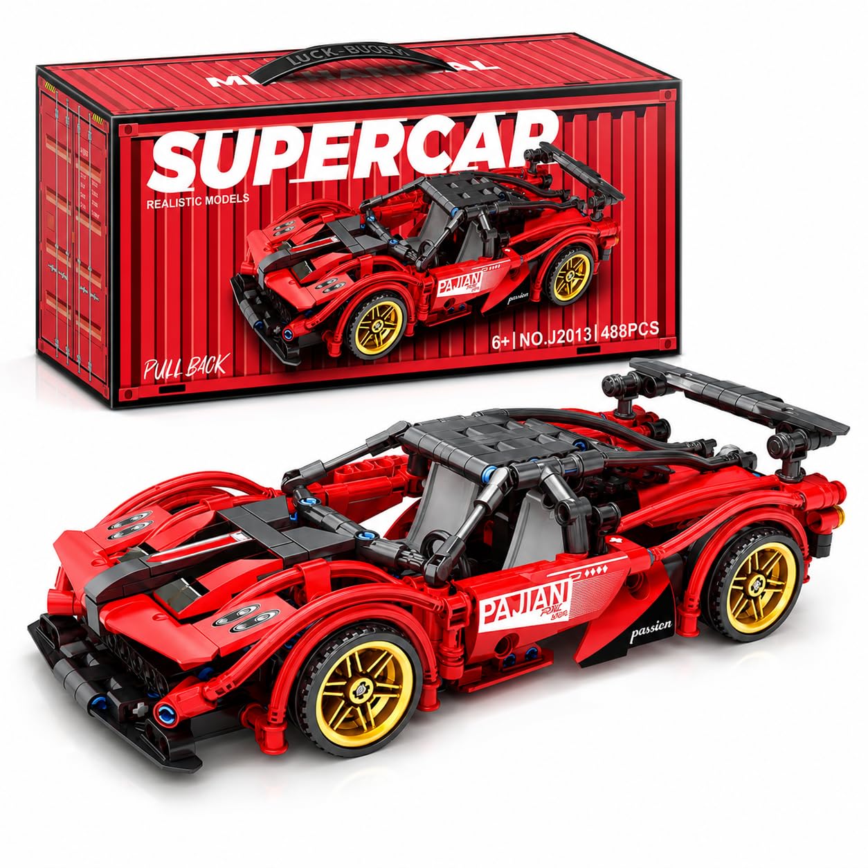 1:18 Scale Pull Back Racing Car Building Block Set (422-520 PCS) | Creative Assembly Toy for Collectors & Enthusiasts | Compatible Brick Model Kit (red bloks)-image-42
