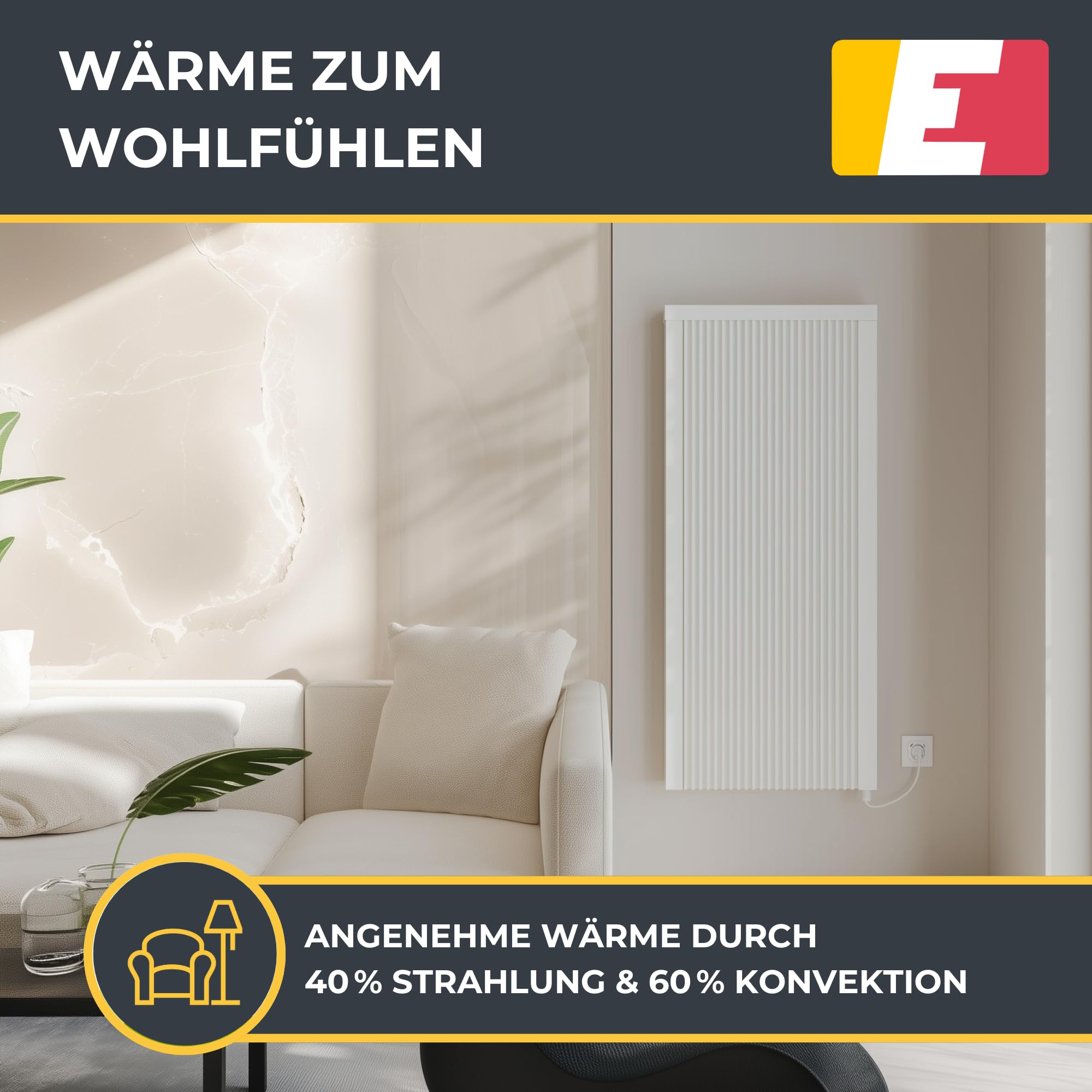 Areo Smart Up 1000 W Elektroheizung Wandmontage - Elektroheizkörper mit Thermostat - Elektrische Heizung Smart Home - App steuerbare Heizung WLAN steuerbar - Digitale Elektroheizung hoch