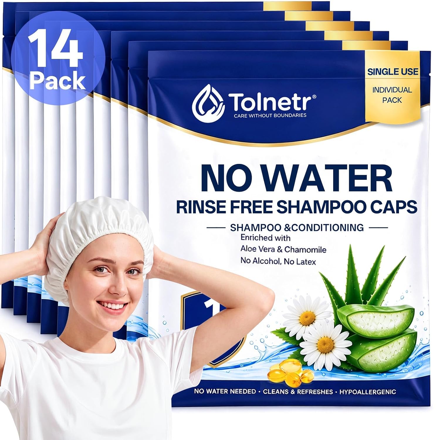 14PCS Shampoo Caps No Water Rinse Microwavable for Bedridden Patients