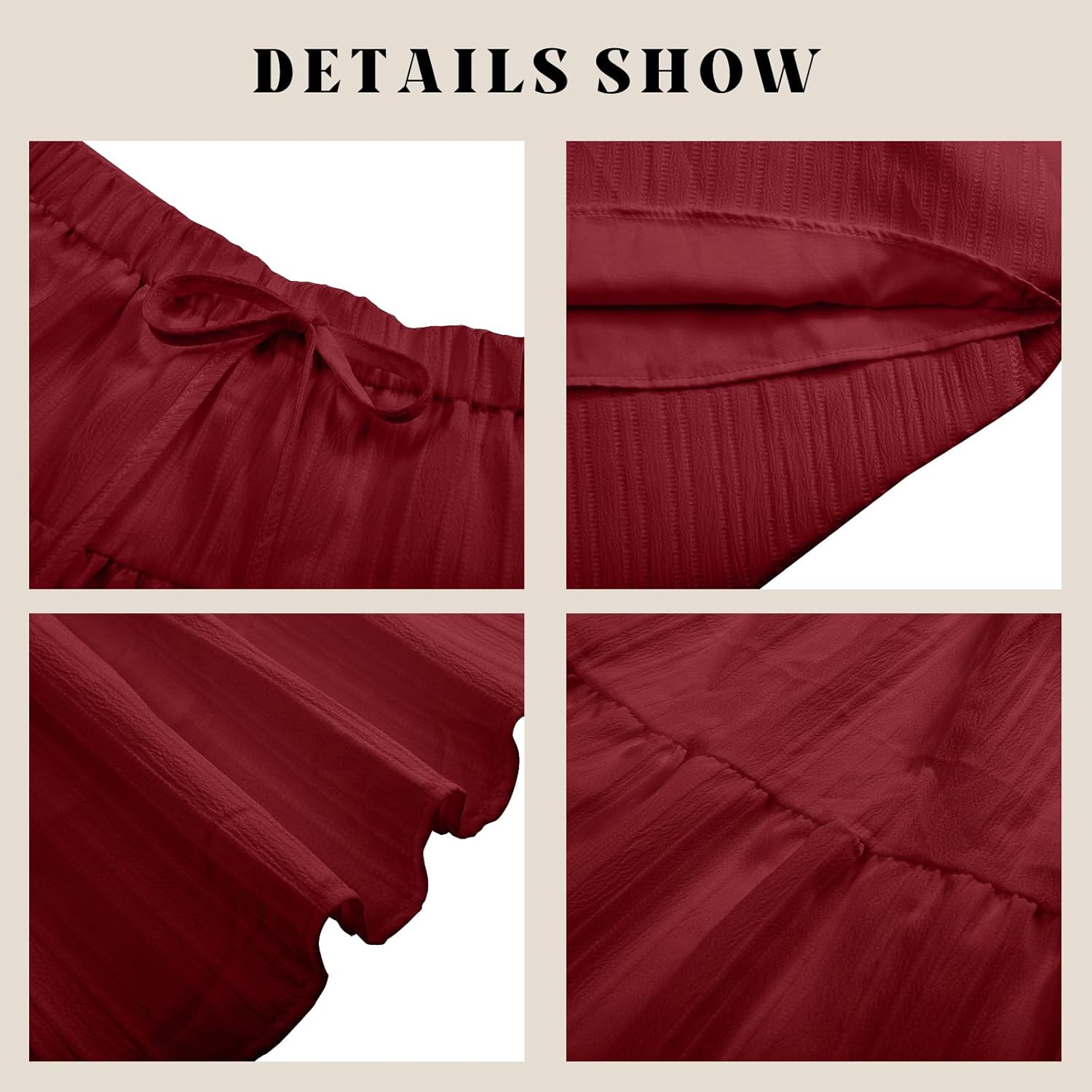 HOUZONIY Womens Maxi Skirt Flowy Elastic Waist Tiered Pleated A Line Summer Boho Trendy Cute Pull On Long Skirts - Image 5