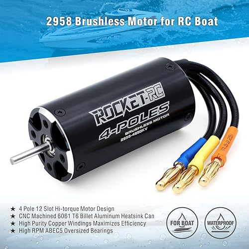 Miniatura 2 de Motor de barco RC sin escobillas 2958, motor sin escobillas Superpass Hobby 4950KV con juego de refrigeración para barco RC