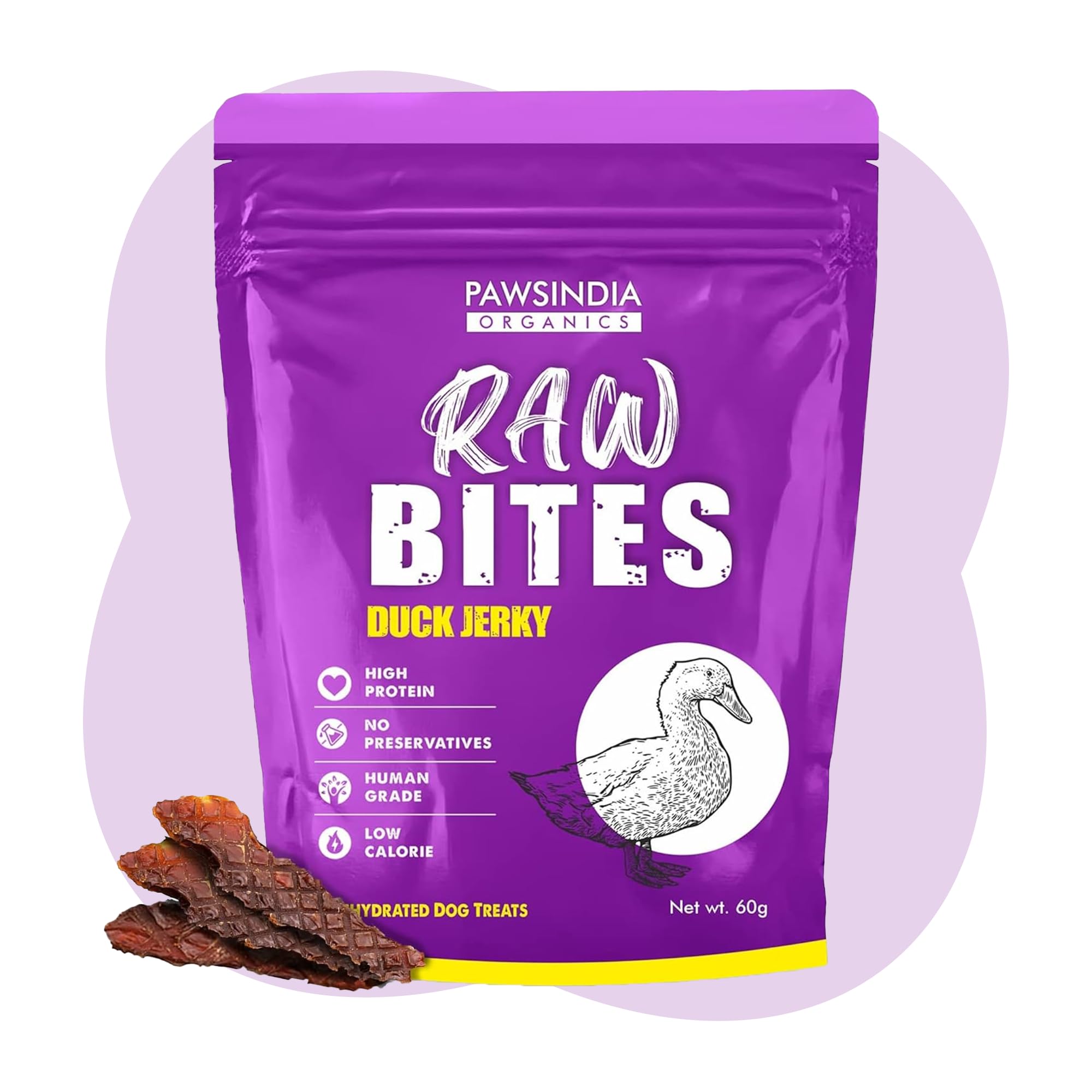 PAWSINDIA ORGANICS Raw Bites Duck Jerky | 60G | Dehydrated Single Ingredient | 100% Natural Meat Treats | No Artificial Colors, Flavors & Preservatives | High Protien Dog Treats For Adult, Puppy (B09SPTG9HX) Amazon Price History, Amazon Price Tracker