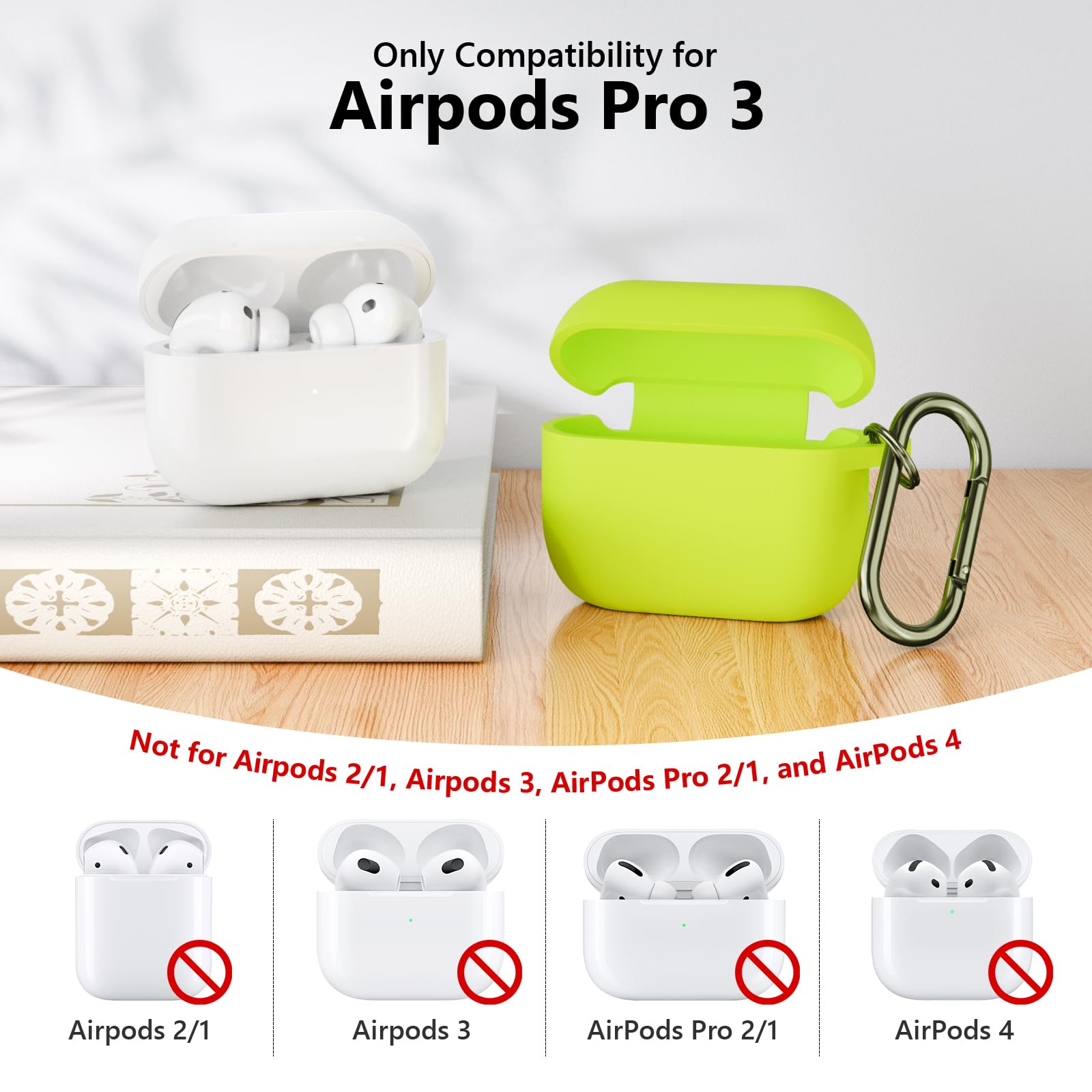 Funda De Silicona Amarilla Para AirPods Pro 2 (2022), Con Mosquetón Y LED Frontal Visible