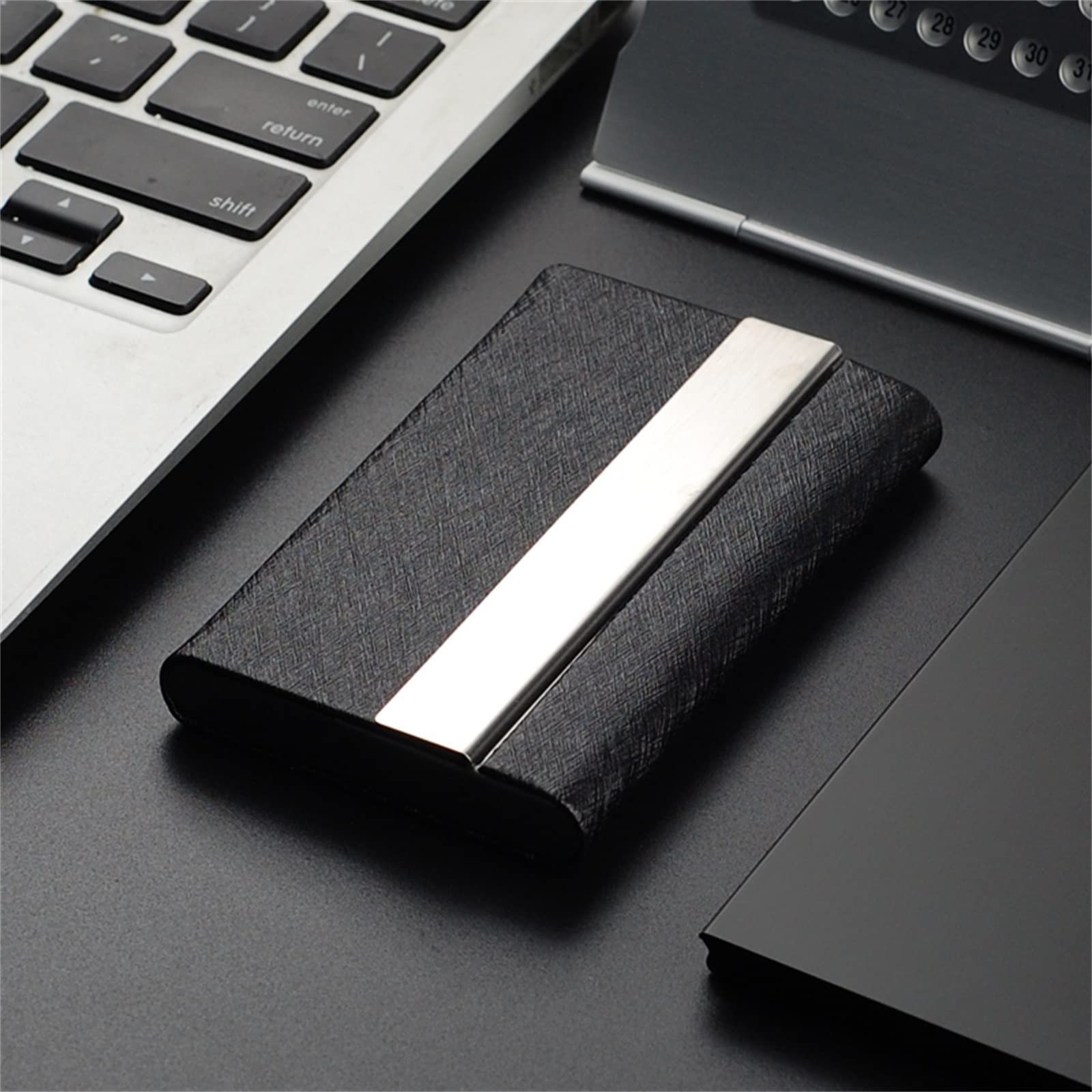 Porta Biglietti da Visita per Uomo E Donna Porta Biglietti da Visita Porta Biglietti da Visita da Uomo di Grande capacità(Black)
