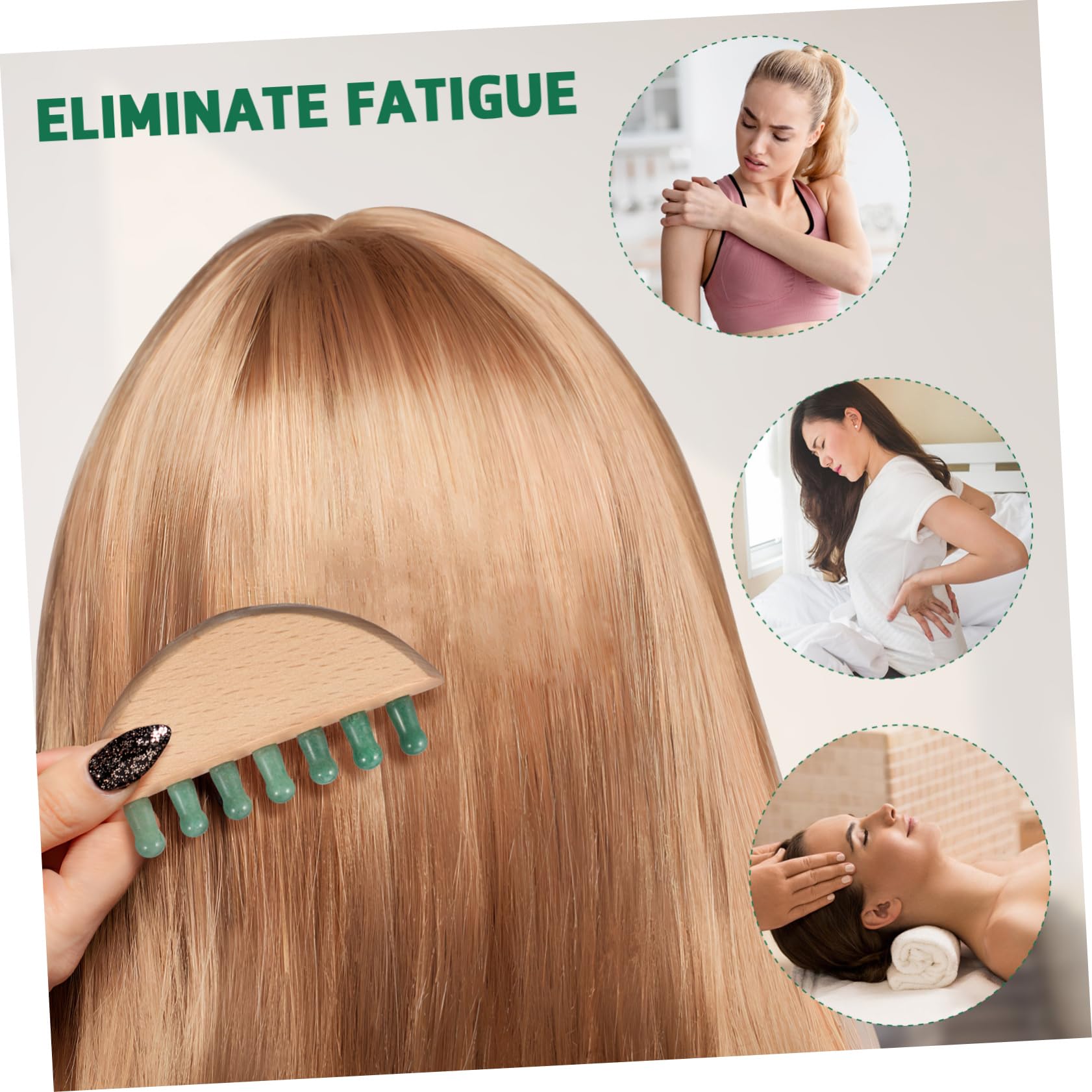 5stücke Kopfhautmassagekamm Jade Zähne Ergonomischer Holzgriff Sanfte Kopfhautmassage Tragbares Massagewerkzeug Für Entspannung Und Durchblutungsförderung