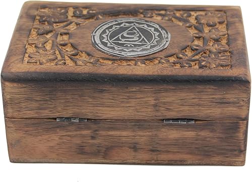 Miniatura 4 de Caja de almacenamiento de madera tallada a mano para joyería de chakras (garganta)
