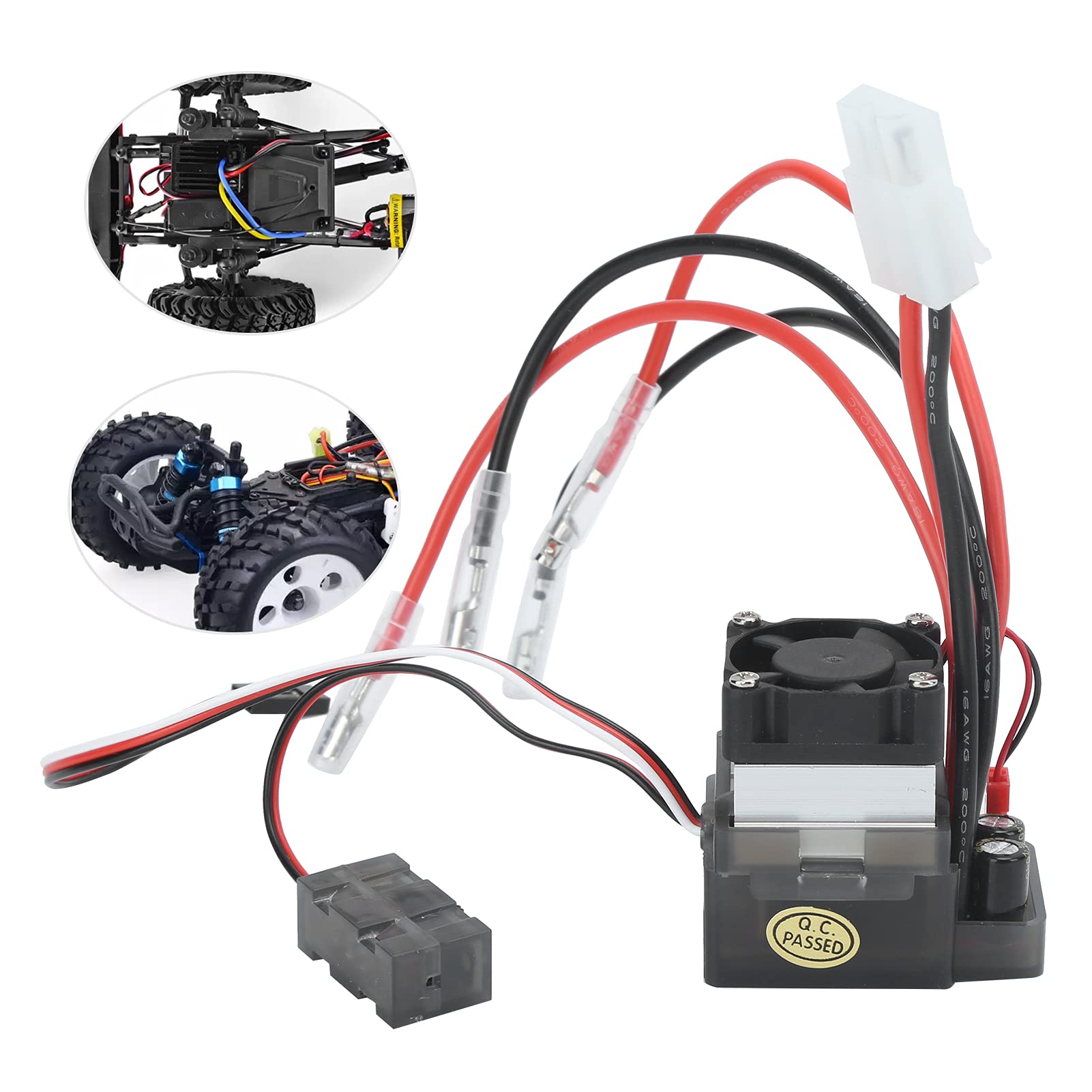 360A ESC, 1/10 RC 360A ESC Cooling Fan with Heat Sink Brushed ESC with Fan with Heat Sink for 1/10 RC Crawler