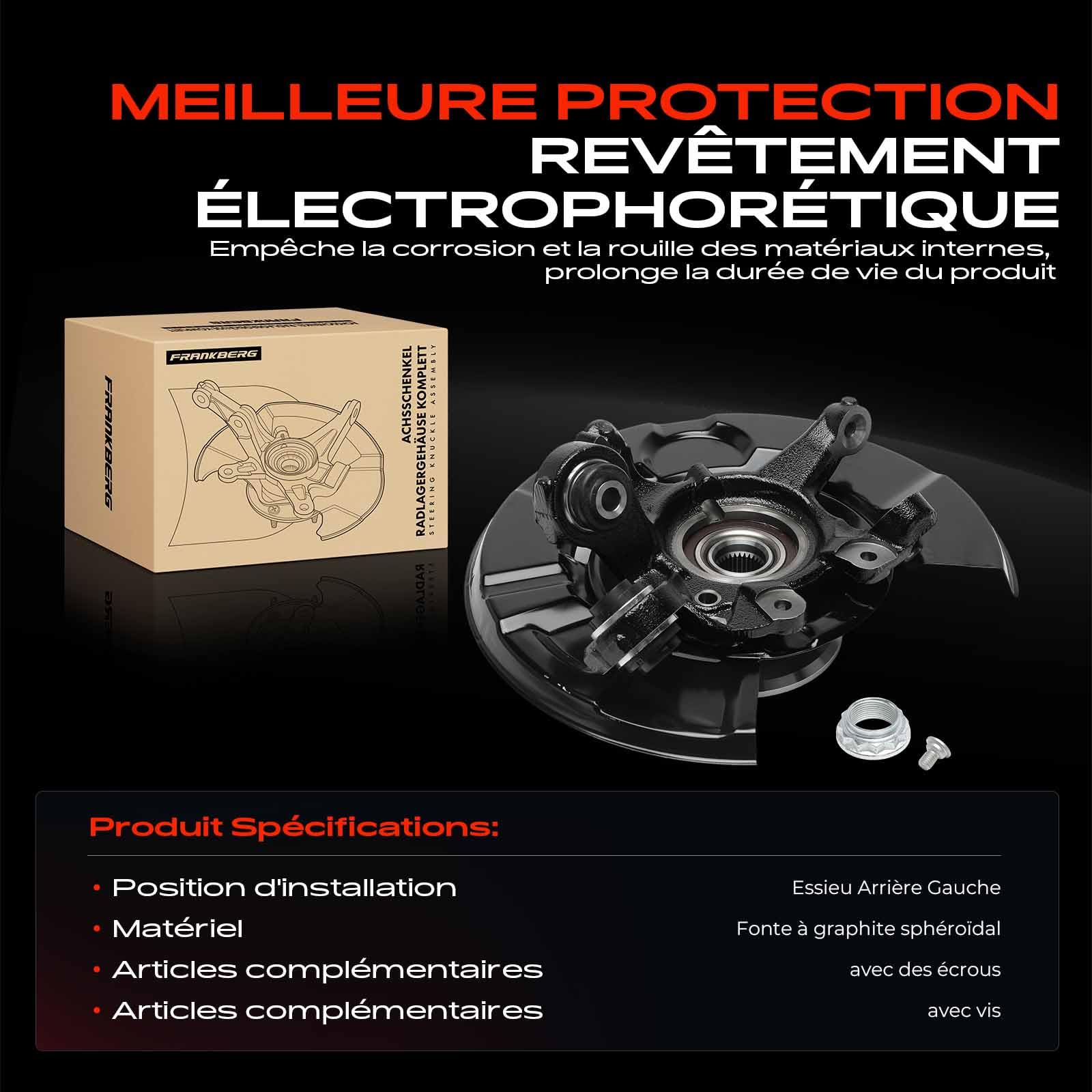 Frankberg Fusée d'Essieu Suspension de Roue Arrière Gauche Compatible avec Série 1 E81 Série 1 E81 E87 E88 Série 1 E88 E82 Série 3 E90 Série 3 E90 E93 E92 Série 3 Break E91 Remplacer# 33416760058