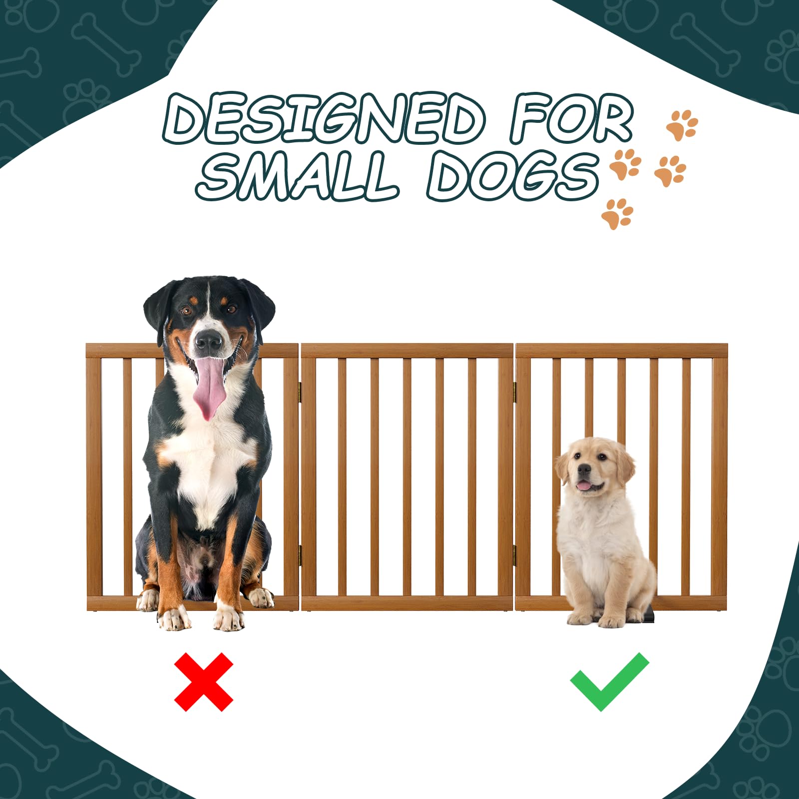 Barrière de Sécurité pour Chien 3 Panneaux sans Perçage 61cm x 140cm avec Supports Métalliques Noyer