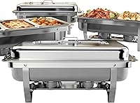 Amhier 9Qt Chafing Dishes Buffet Set 4-Pack Stainless Steel with 7 Multi-Size Pans for Weddings Parties Catering