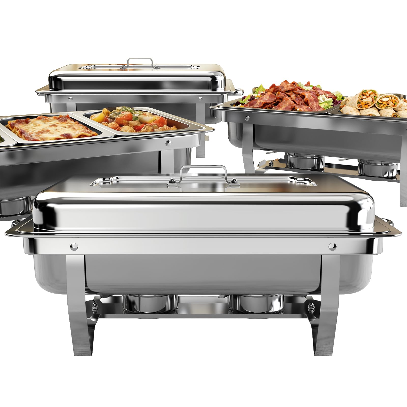 Chafing Dishes for Buffet 9Qt 4 Pack [Multi-Size Food Pans] Stainless Steel Chafing Dishes [Sturdy and Durable] Chafing Dish Buffet Set for Weddings & Parties & Festival, Silver