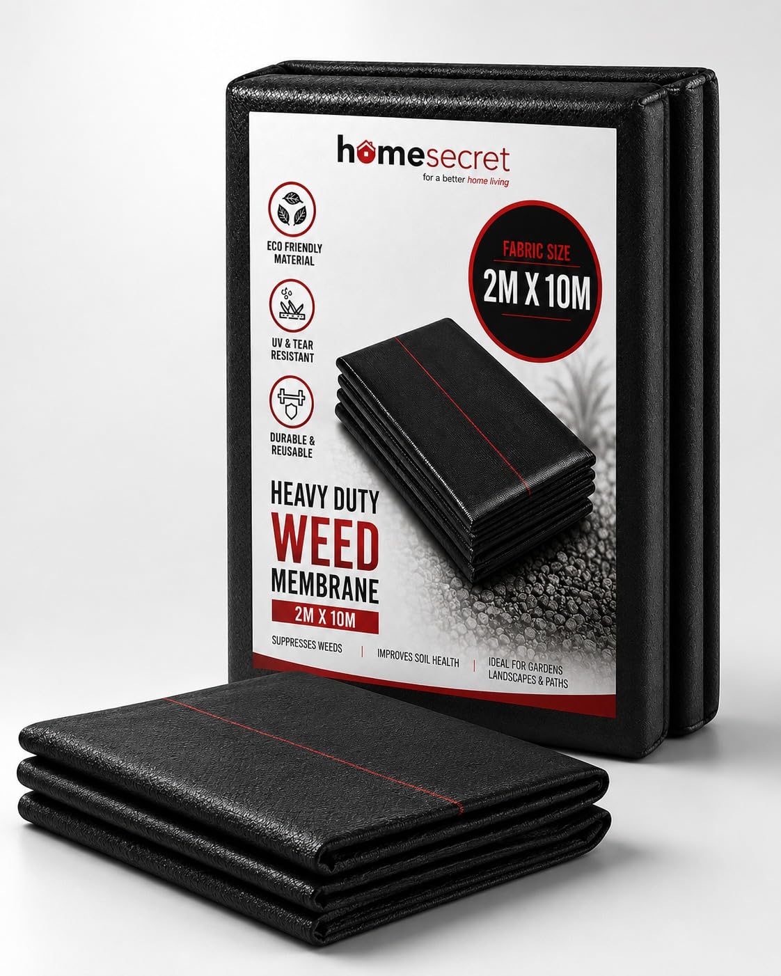 Homesecret 115 GSM Weed Membrane Heavy Duty - 2M x 10M Weed Control Membrane - Garden Membrane Weed Control - Weed Control Fabric - Landscape Fabric, Weed Barrier Fabric, Weed Matting - Black