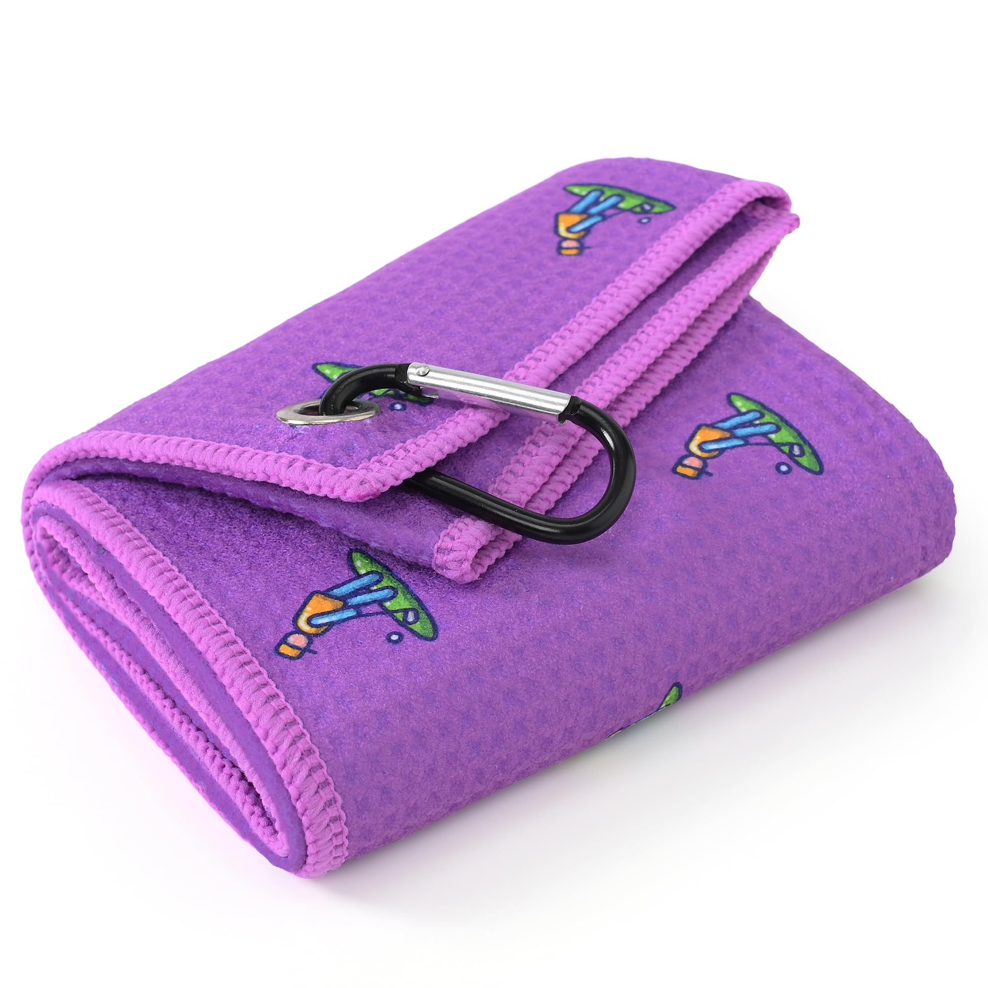 Mile High Life Purple Golf Towel, Fun Golf Prints | Premium Microfiber Waffle Fabric | with Heavy Duty Carabiner Clip | Golf Bag Accessories for Men and Women, Golf Gift (Printed-Golfer)