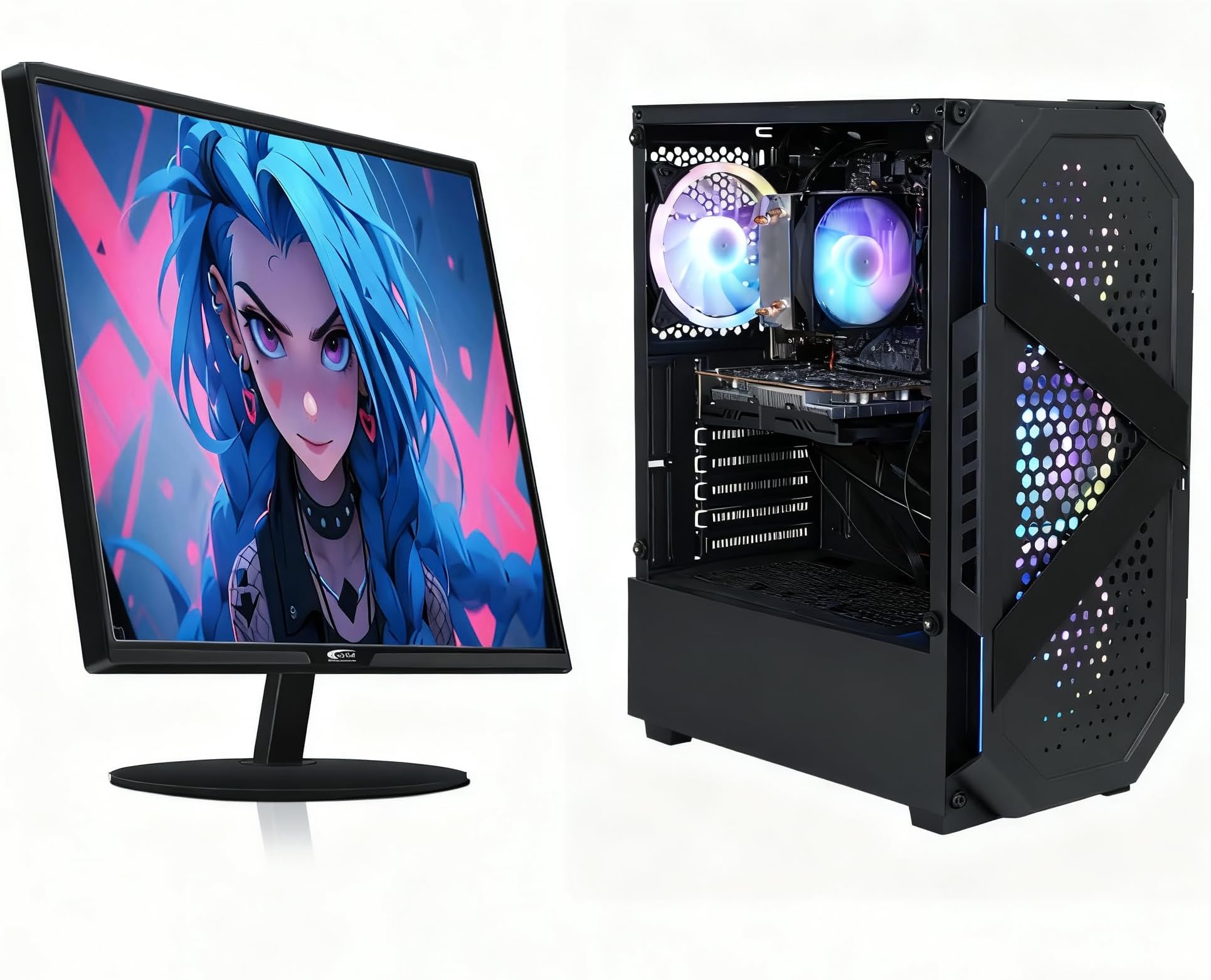 STGAubron Gaming PC Desktop Computer, AMD Ryzen 5 5500 up to 4.2G, Radeon RX 6500 4G, 16GB DDR4, 512GB SSD, RGB Fan x4, Windows 11 Home