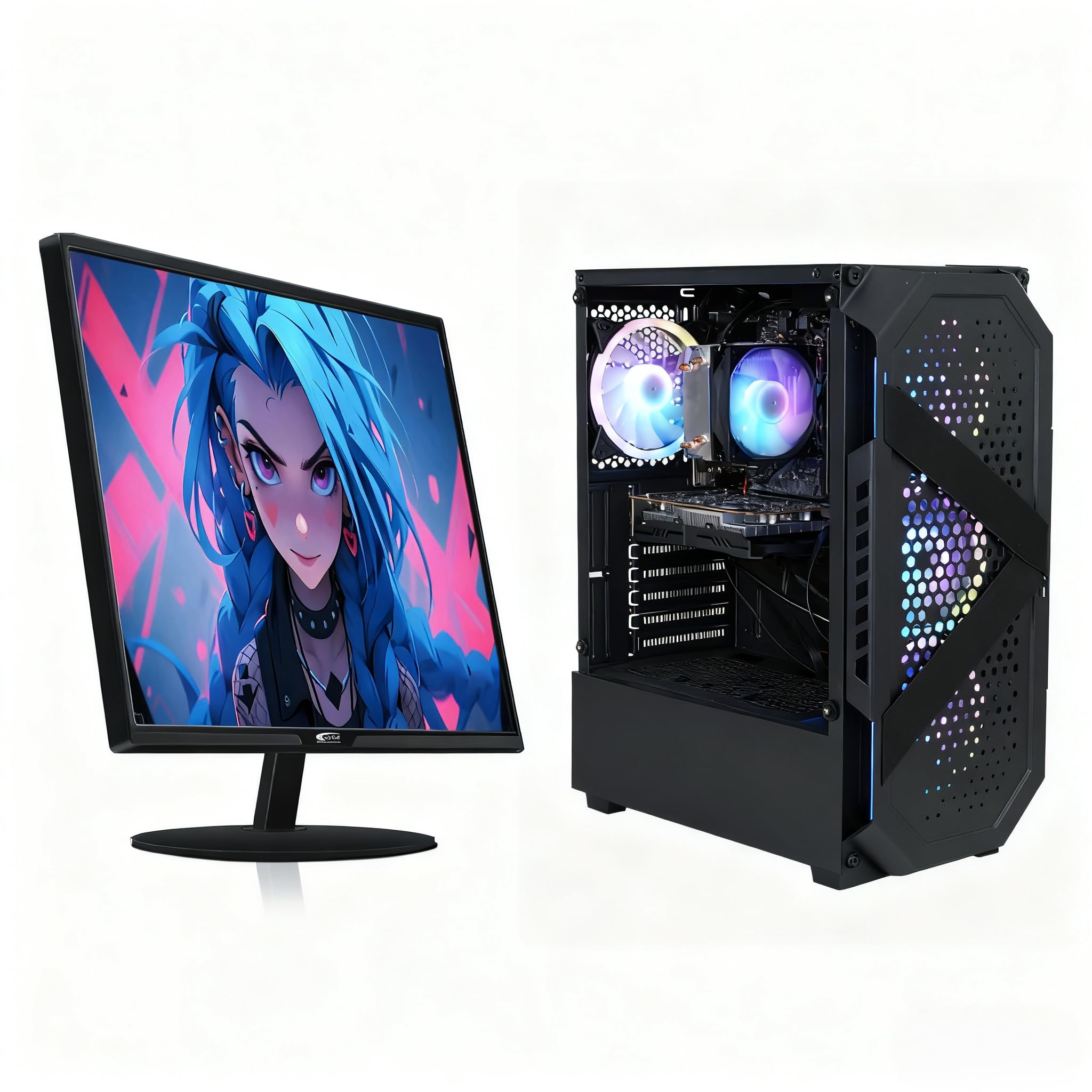 STGAubron Gaming PC Desktop Computer, AMD Ryzen 5 5500 up to 4.2G, Radeon RX 6500 4G, 16GB DDR4, 512GB SSD, RGB Fan x4, Windows 11 Home