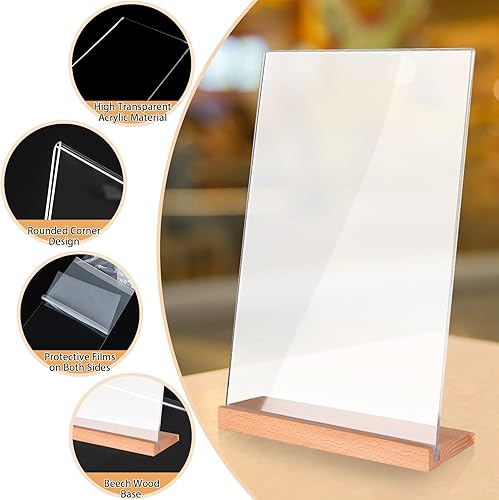 Miniatura 3 de JUNEBRUSHS Paquete de 6 soportes de acrílico A4 de 8.5 x 11 pulgadas en forma de L, diseño de espalda inclinada, marco de acrílico transparente,