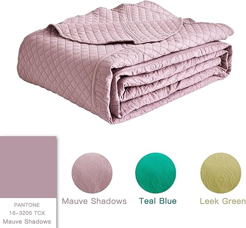 Miniatura 4 de HZ & HY Colcha extragrande de tamaño King 138x122 pulgadas extra ancha, juego de colcha cubrecama ultrasónico, edredón ligero y fino reversible, 5