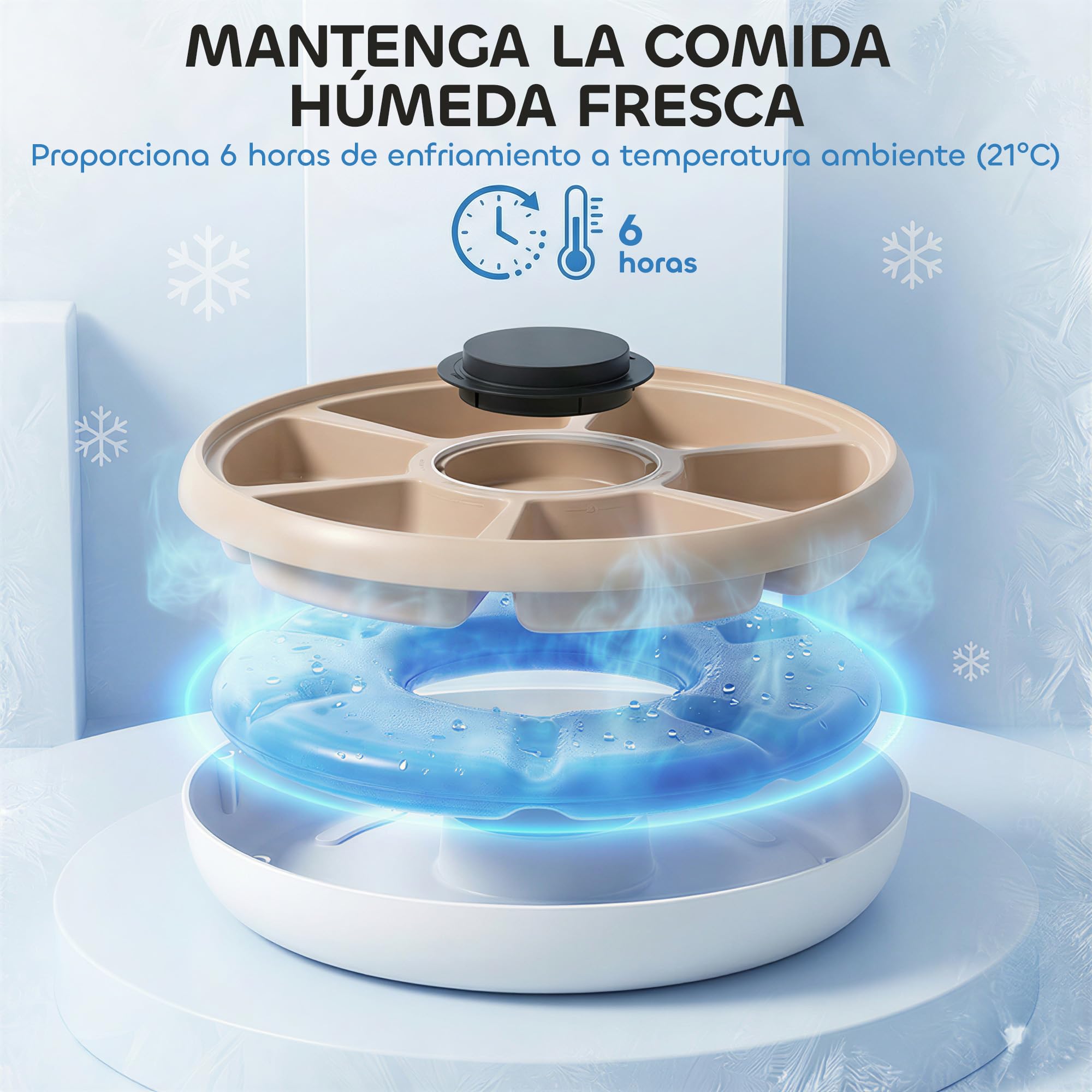 PawHut Comedero Automático para Gatos y Perros, Dispensador de Comida para Gatos con Temporizador Programable, Paquete de Hielo, 6 Cuencos, Pantalla LED, Funciona con Baterías, para Secos y Húmedos
