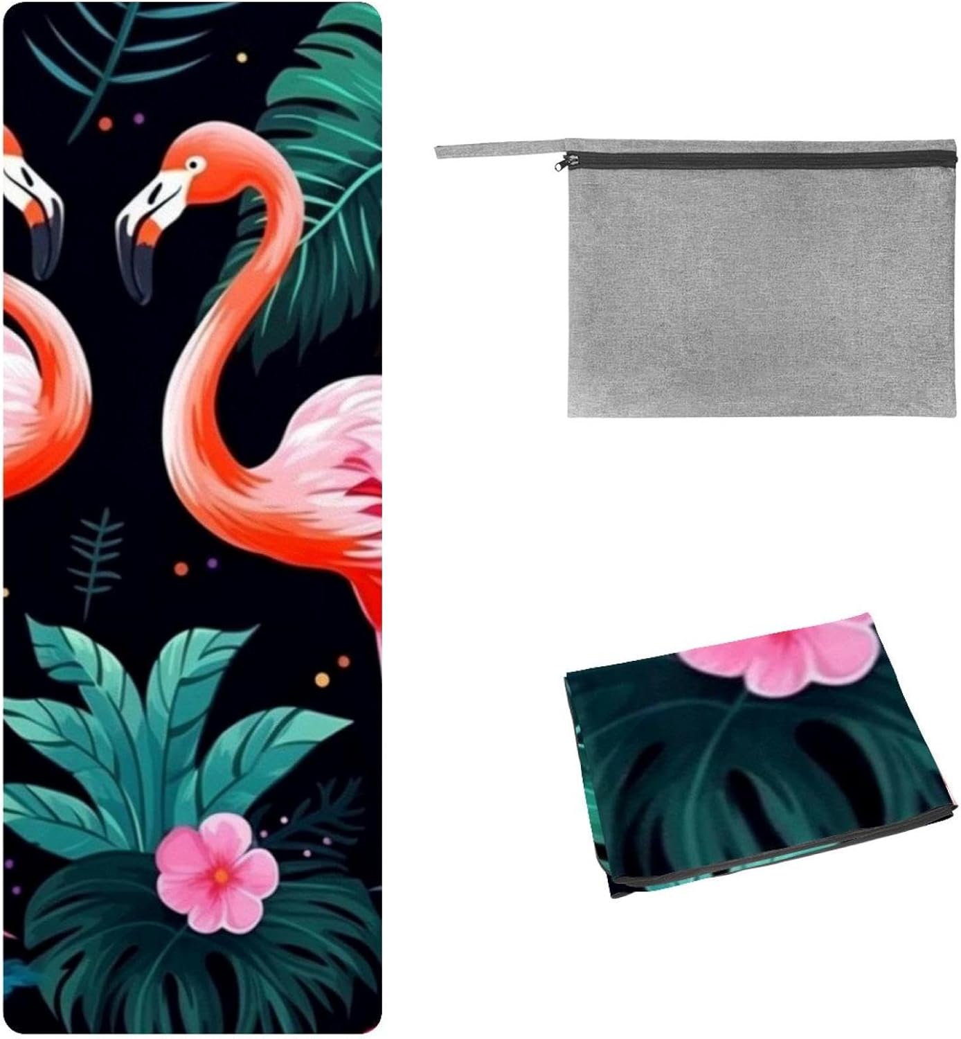 Yoga Towel, Tropical Flamingo Pattern Non Slip Sweat Absorbent Hot Yoga Mat Towel for Hot Yoga, Pilates and Fitness - 72.8" x 26.8"