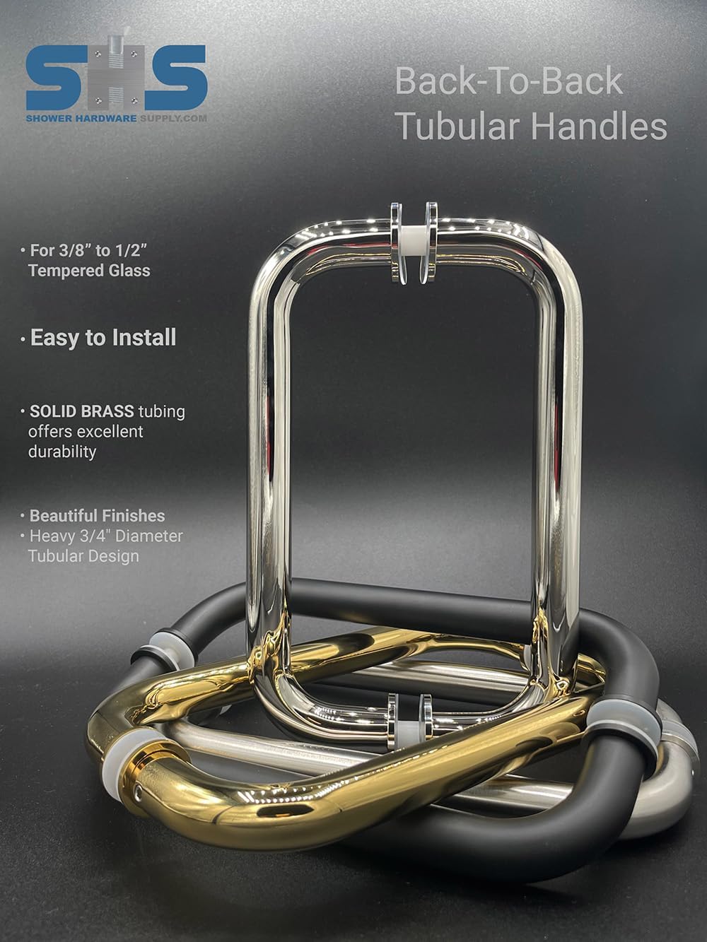 Hardware 6" Back to Back Tubular Shower Door Pull Handle with Washers for Frameless Shower Doors (Polished Chrome)