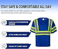 Vista 2 de ProtectX Camiseta de seguridad reflectante de manga corta de alta visibilidad, camisas de alta visibilidad transpirables resistentes para hombres