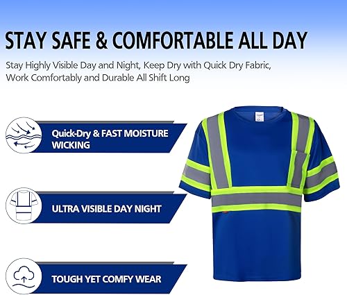 Miniatura 2 de ProtectX Camiseta de seguridad reflectante de manga corta de alta visibilidad, camisas de alta visibilidad transpirables resistentes para hombre,