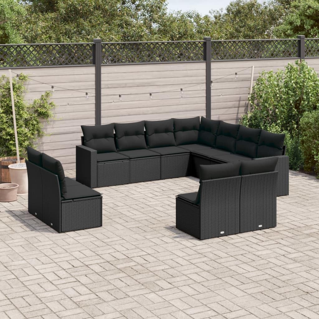 11-TLG. Garten Lounge Set mit Kissen Schwarz Poly Rattan Sofa