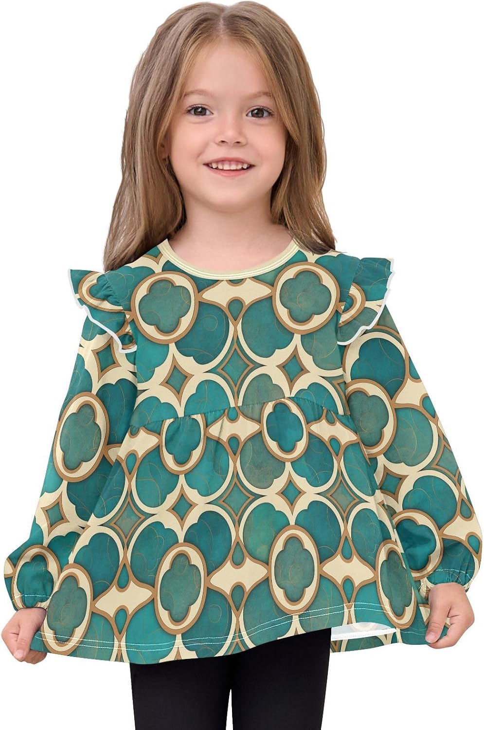visesunny Toddler Clothes for Girls Petal Shape Emerald Long Sleeve Fall Shirts Cotton Top with Ruffle Collar