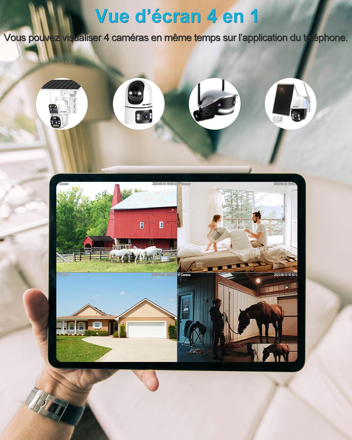 GENBOLT Caméra Surveillance WiFi Intérieure 2MP, Caméra IP 360° avec