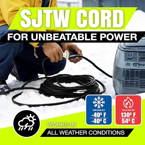 Miniatura 8 de LifeSupplyUSA - Cable de extensión de alimentación de 3 pies para exteriores e interiores, impermeable, 3 salidas, SJTW, calibre 12, 15 amperios,