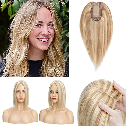 Benehair Toppers para el cabello para mujer, 100% real, hecho a mano, base de seda, piezas de cabello con clip para pérdida de cabello leve,