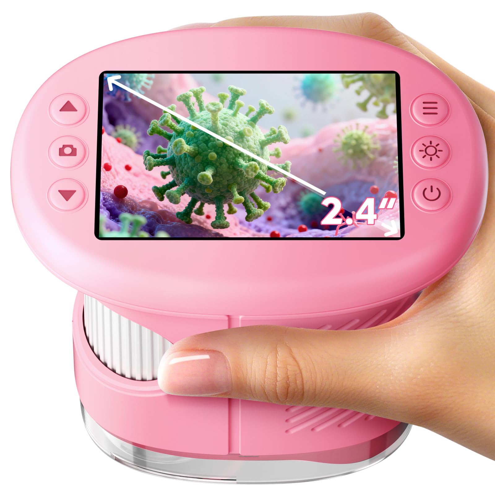 Odatay 4K 1000X Digital Microscope for Kids with Long Distance Viewing & 2.4" Screen, Portable Handheld Edu Toys for Kids Exploring Bugs Plants at Home Classroom & Outdoor Travel, Bright Pink