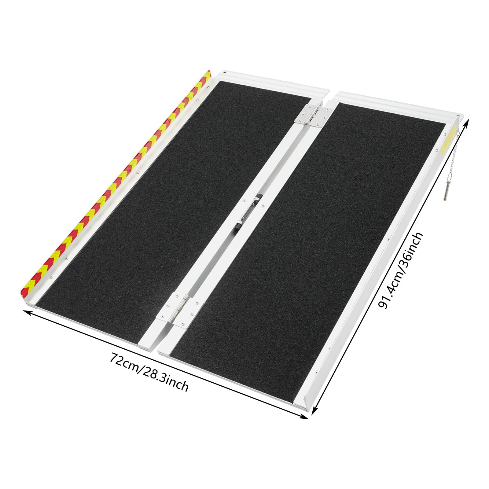 Rampa plegable para silla de ruedas de 72 x 91 cm, de aleación de aluminio, rampa para escalones, portátil de hasta 272 kg, rampa telescópica antideslizante con bandas reflectantes y asa para