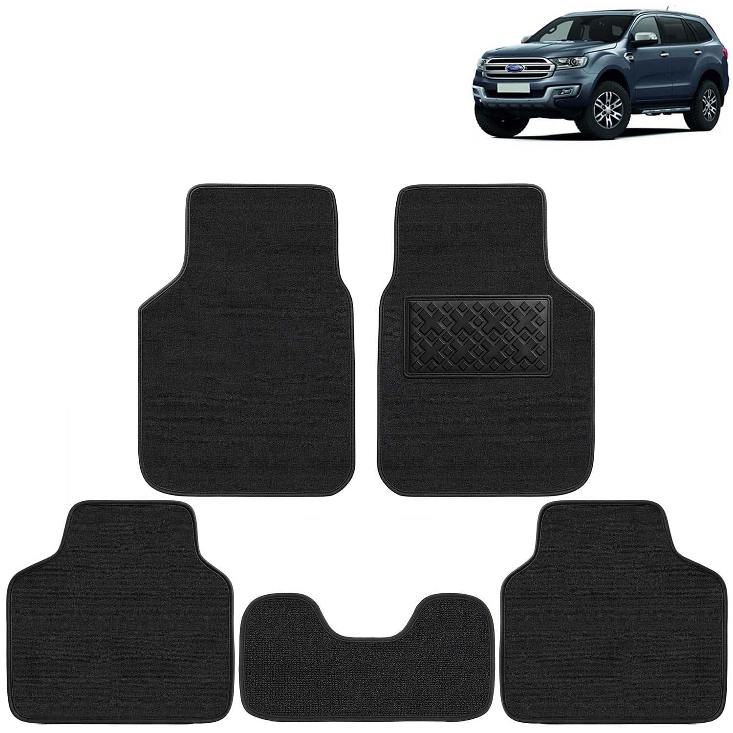 KINGSWAY Accessories Premium Carpet Floor Mats Compatible with Ford Endeavour (Year 2015-2018) – Complete Set of 5 Pieces, Universal Fit PVC Spike Grass All Weather Foot Mat, Full Black