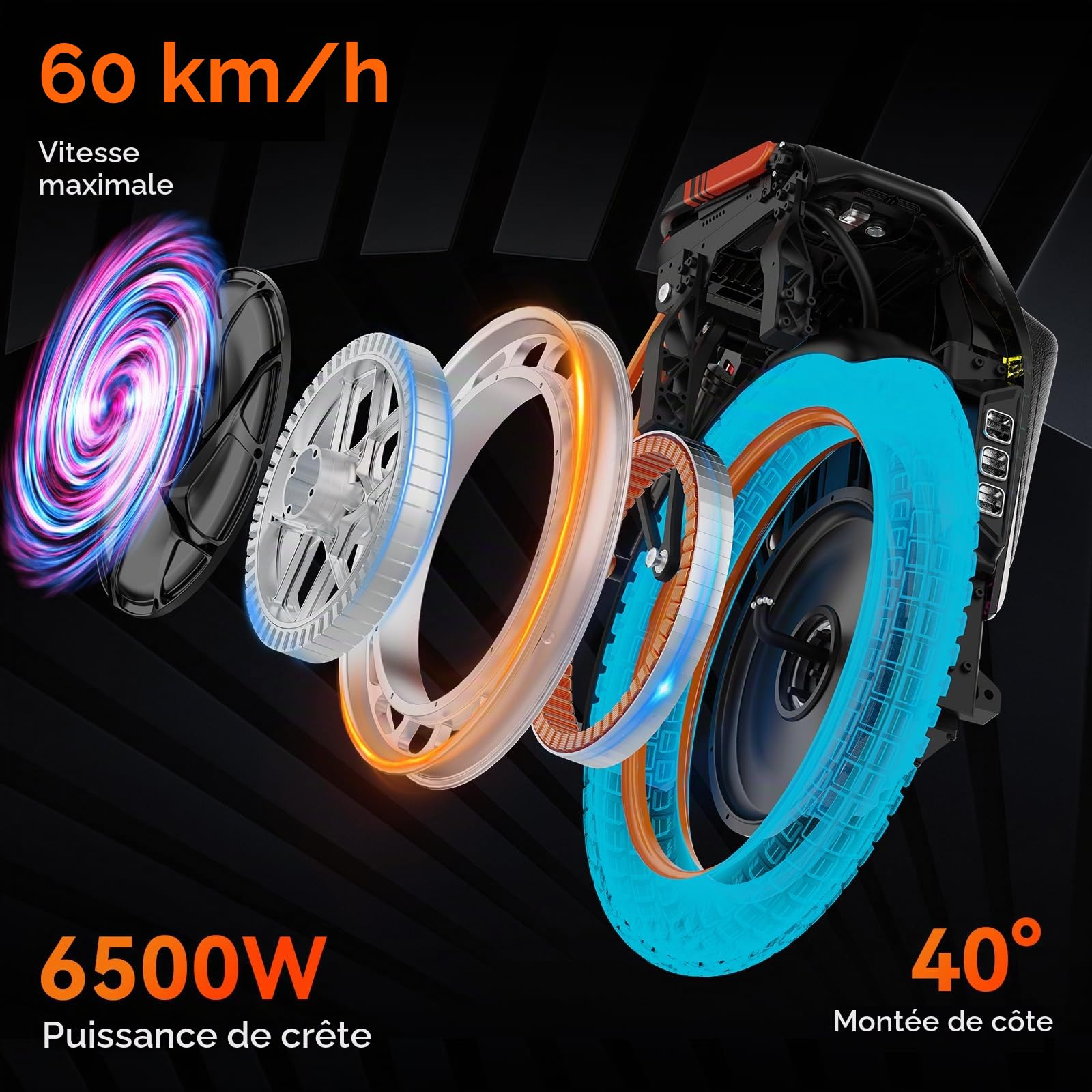 KINGSONG Gyroroue Electrique KS-S19, Adulte,Noire et Orange, Moteur 3500W, Autonomie jusqu'à 150km, bridée 25km/h, Pneu Gonflable 18", Haut-Parleur et Bluetooth