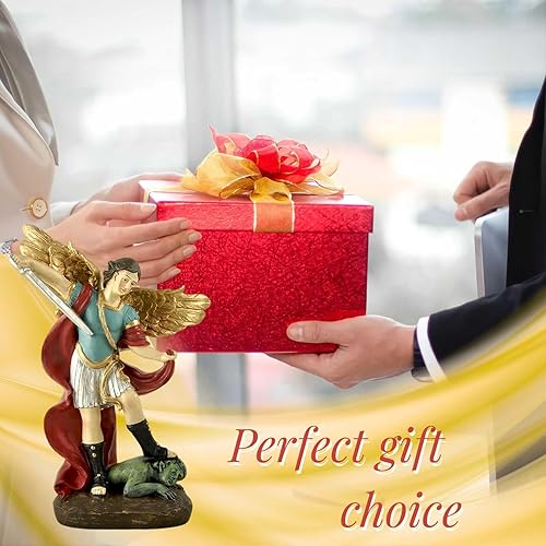 Miniatura 10 de Estatua de San Miguel Arcángel – Figura de resina con acabado de bronce de 5.32 pulgadas, ángel guerrero católico derrotando el mal, decoración