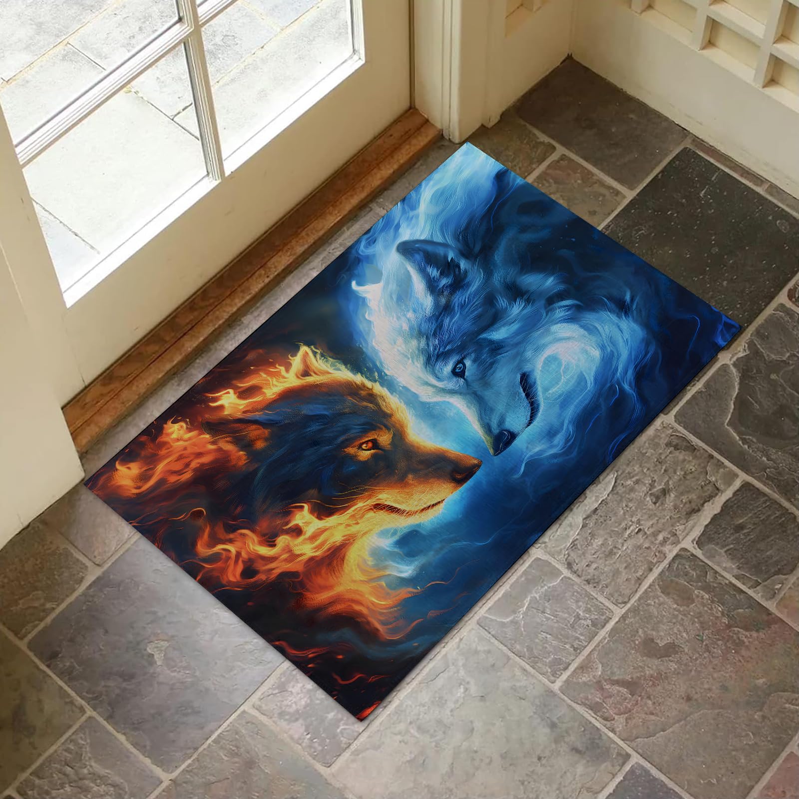 Amazon.com: VANZEV Fire and Ice Wolves Indoor Door Mat for Entryway ...