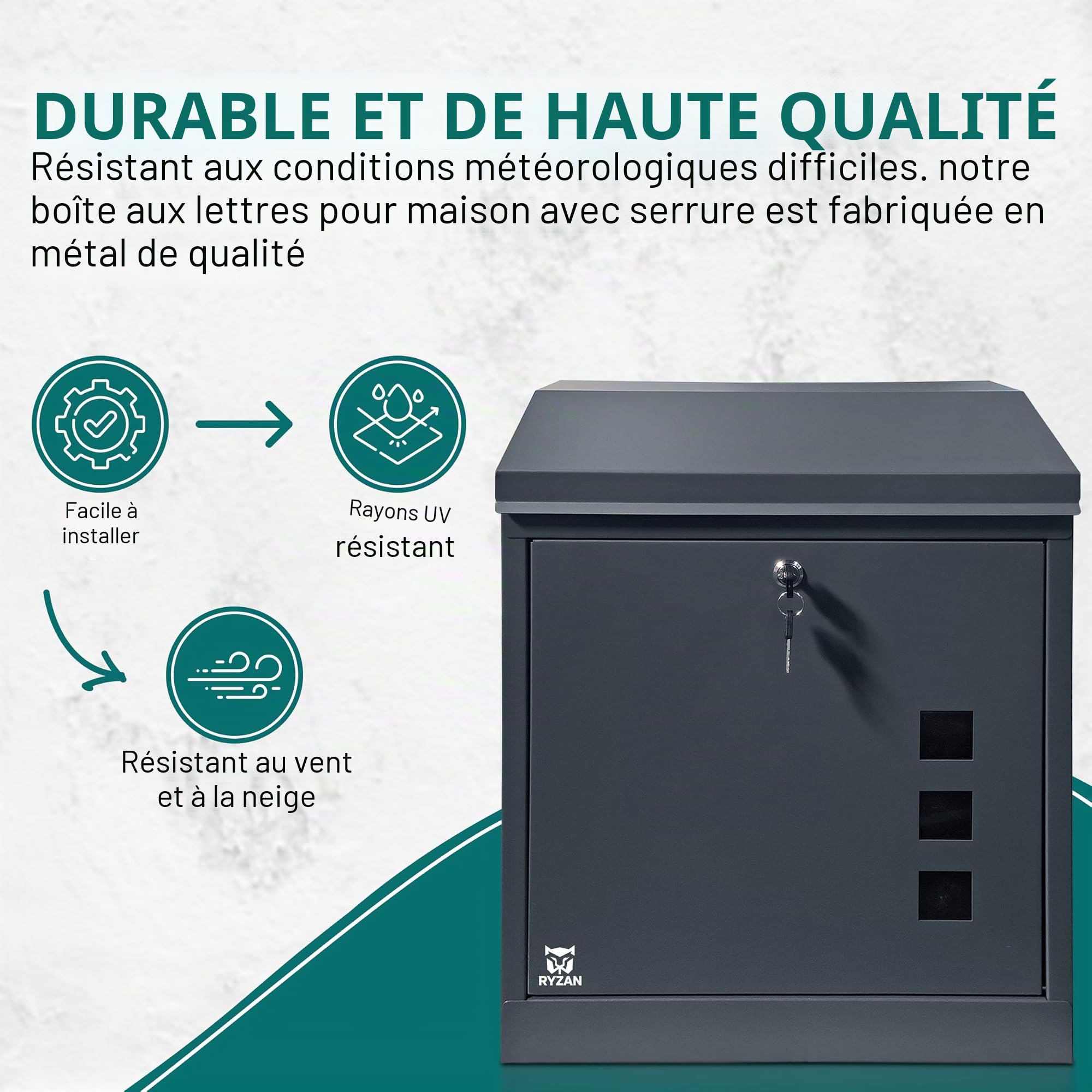 RYZAN Boîte à colis murale sécurisée noire, boîte de livraison étanche verrouillable pour plusieurs grands colis, 52,2 x 43,4 x 25 cm