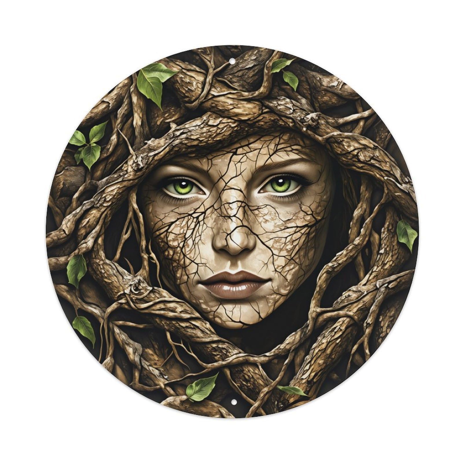 Tree Roots Face Nature Art Round Tin Sign Retro Metal Sign for Cafe Bar Pub Home Game Room Gym Club Wall Decoration Vintage Metal Poster 8x8 Inch